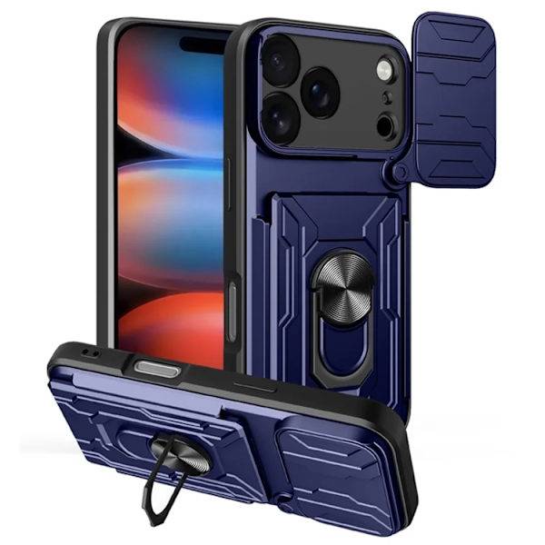 Mobilskal till iPhone 17 Pro Max Kamera Slider PC + TPU Kickstand - Blå Blå