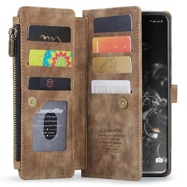 CASEME Konstläder Plånboksfodral för Samsung Galaxy S20 Ultra - Brun