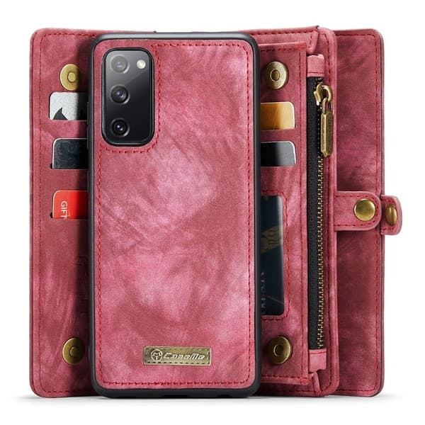 CASEME för Samsung Galaxy S20 FE 2-i-1 Konstläder Plånboksfodral Röd