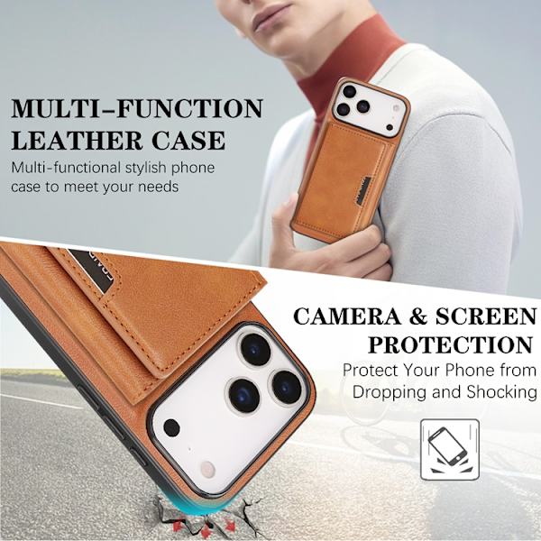 Mobilskal till iPhone 17 Pro Max MagSafe Kickstand Tri-fold Korthållare Brun