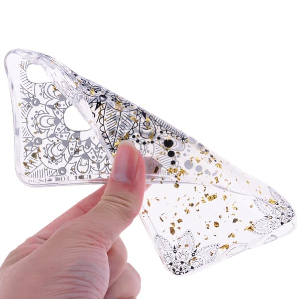 Glitter Mobilskal till Samsung Galaxy A50 - Black Flower Mönster