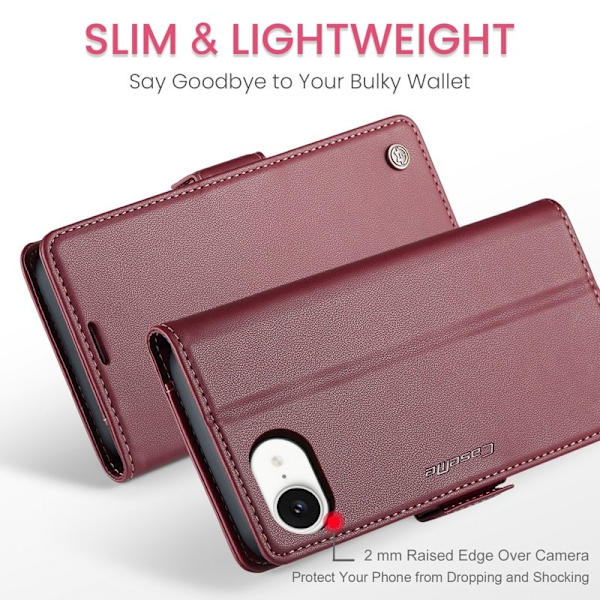 CASEME iPhone 16e Plånboksfodral Konstläder RFID-Skydd Röd