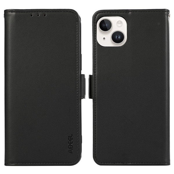 ABEEL iPhone 14 Plånboksfodral Konstläder Ställ RFID Blocker - Svart