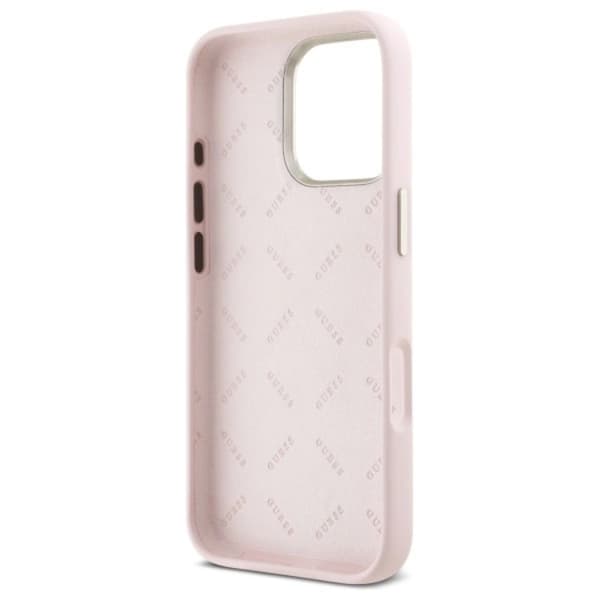 Guess Telefontaske til iPhone 16 Pro Max Silicone Script Metal Logo - Lyserød Rosa