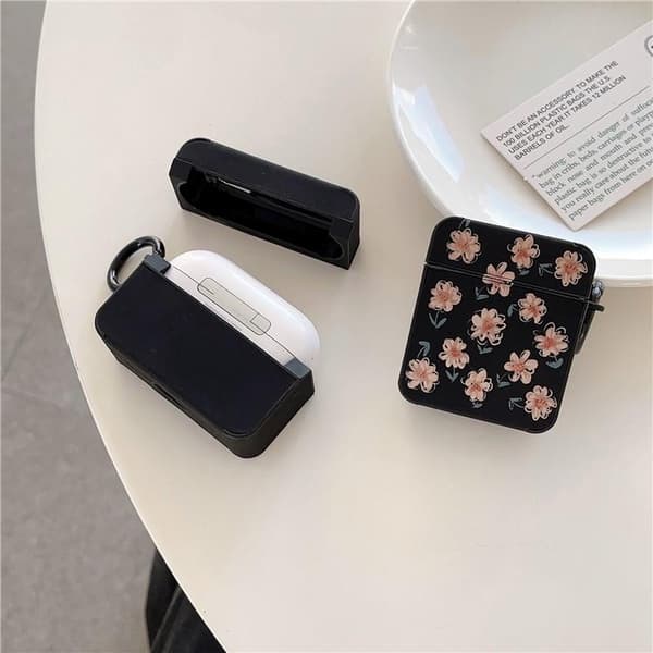 Airpods Pro 2 Etui TPU Læder Floral - Sort/Rosa Black
