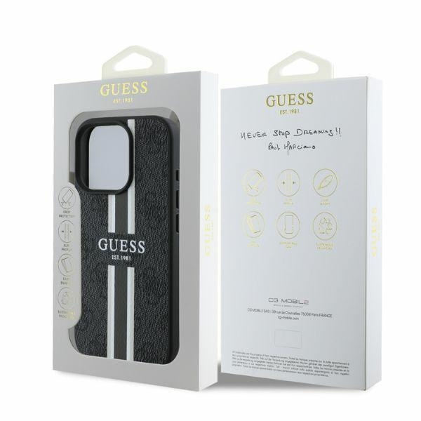 Guess telefontaske til iPhone 16 Pro MagSafe 4G trykte striber - sort Black