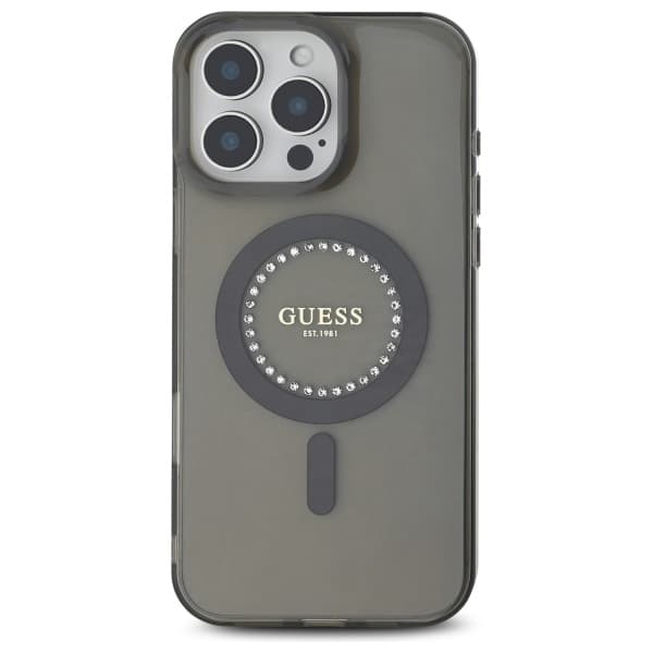 Guess telefontaske til iPhone 16 Pro Max MagSafe IML Rhinestone - Sort Black