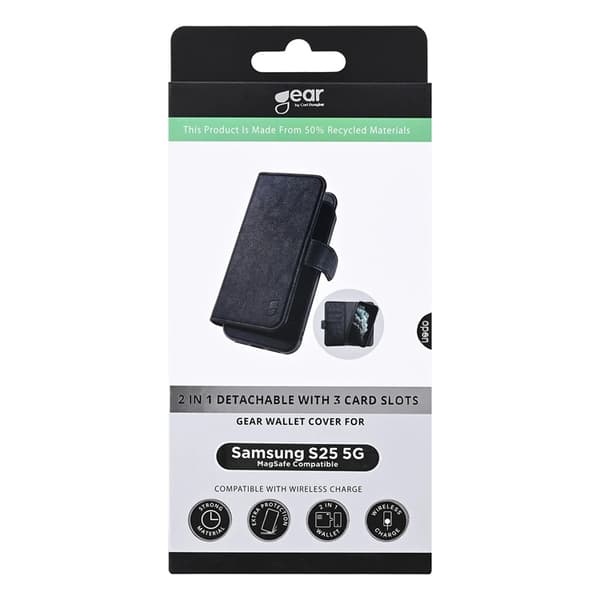 Gear Galaxy S25 Plånboksfodral 3 Kortfack 2in1 - Svart Svart