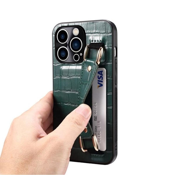 iPhone 14 Pro Skal Korthållare Crocodile - Grön