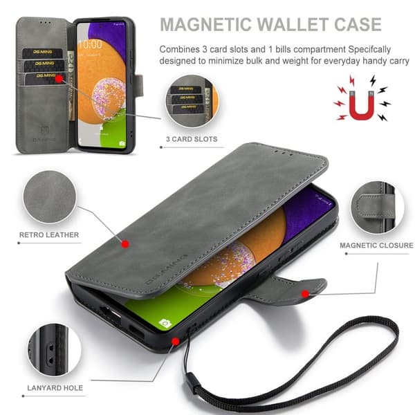DG.MING Stand Wallet Mobilskal Retro KonstLäder för Samsung A53 5G Grå