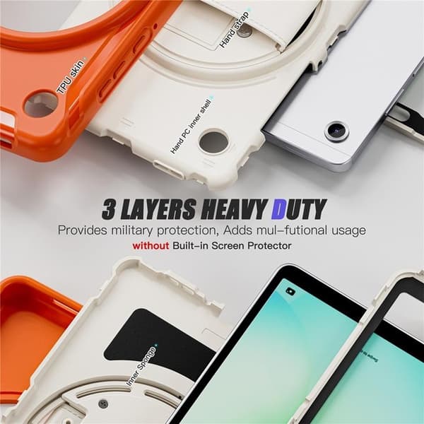 Mobilskal till Galaxy Tab A11 Rotary Kickstand med Handrem Orange