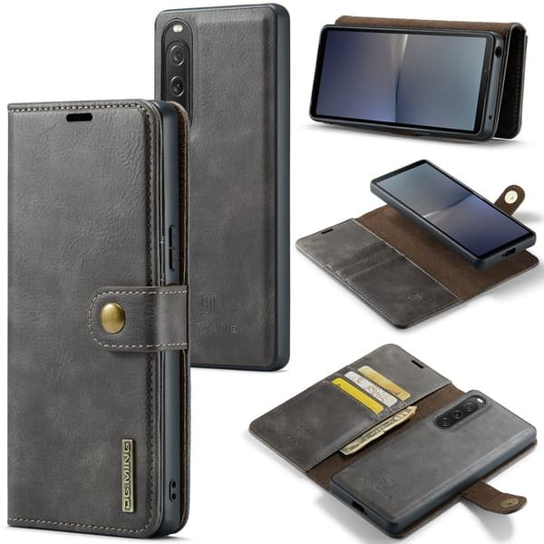 DG.MING Detachable Magnetisk Äkta Läder Plånboksfodral för Sony Xperia 10 V Grå
