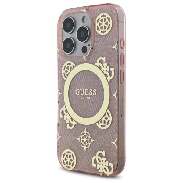 Guess Mobilskal till iPhone 16 Pro MagSafe IML Peony On 4G - Rosa