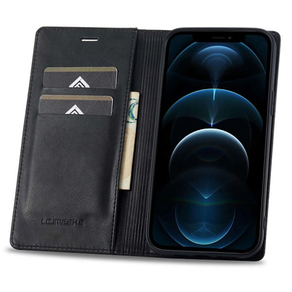 LC.IMEEKE iPhone 12 / 12 Pro Plånboksfodral Konstläder - Svart
