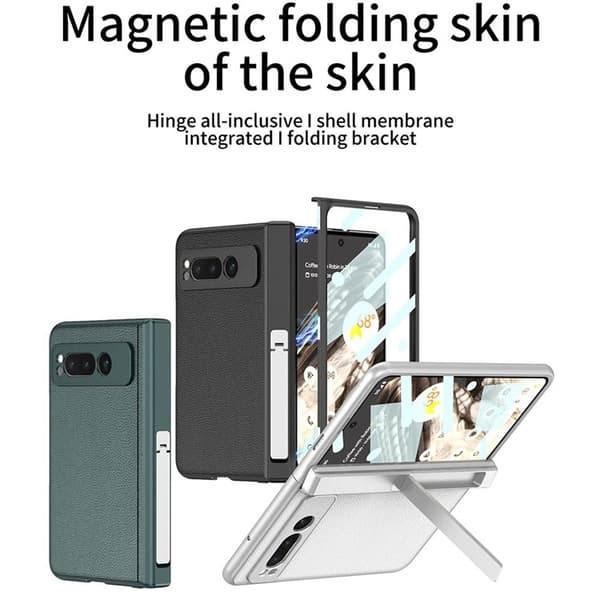 GKK Mobilskal till Google Pixel Fold Kickstand PU-Läder Carbon - Svart Svart