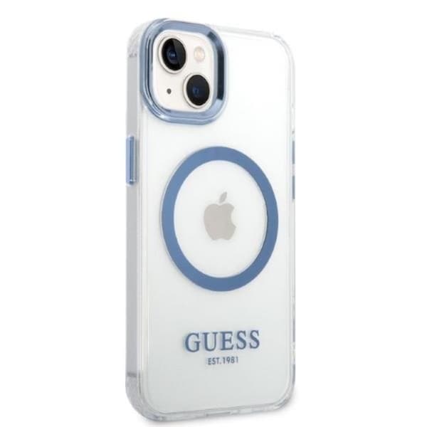 GUESS iPhone 14 Plus Skal Magsafe Metal Outline - Blå Blå