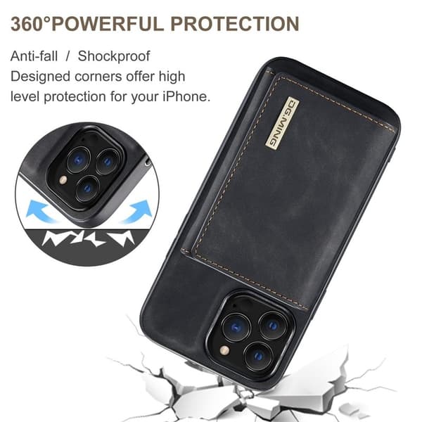 DG.MING iPhone 15 Pro Konstläder Plånboksfodral Magnetiskt Svart