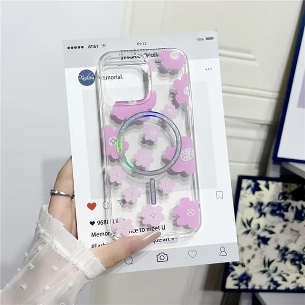 Mobilskal till iPhone 16 Pro MagSafe Laser Floral Rosa