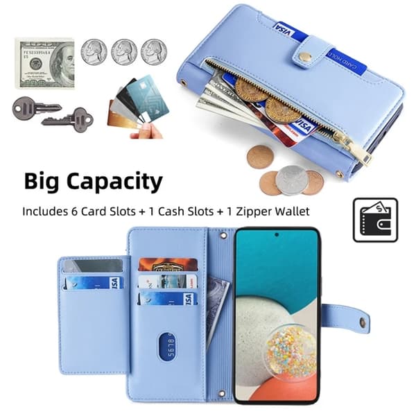 Galaxy A53 5G Konstläder Plånboksfodral Crossbody Axelrem - Blå Blå