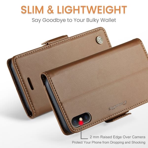 CASEME iPhone XS Max Plånboksfodral Konstläder RFID-Skydd 3 Kortfack Brun