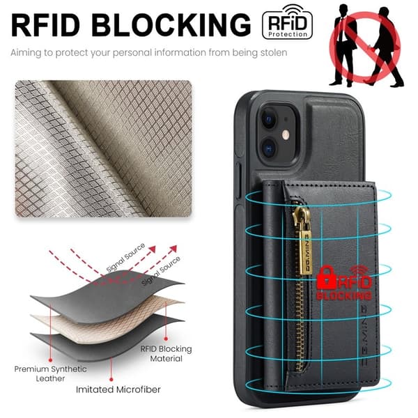 DG.MING M5 Plånboksfodral iPhone 11 med kortfack och dragkedja - Svart