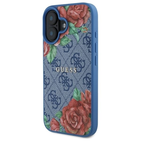 Guess telefonetui til iPhone 16 MagSafe 4G Blomsterprint - Blå Blå