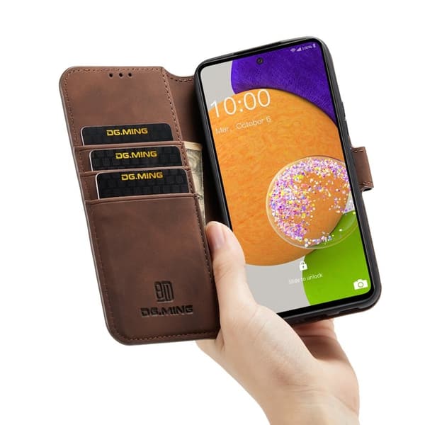 DG.MING Stand Retro KonstläderPlånboksfodral Samsung Galaxy A53 5G Brun