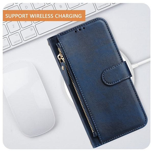 iPhone 16 Plånboksfodral Zipper Pocket Konstläder - Blå Blå