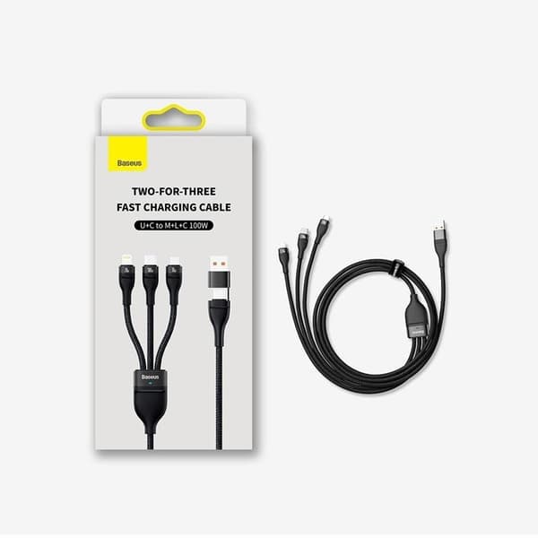 Baseus 3in1 USB till microUSB Typ-C Lightning Kabel 100 W 1,2 m Blå