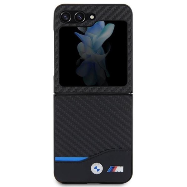 BMW Galaxy Z Flip 5 matkapuhelimen suojakuori, nahkainen hiili - musta