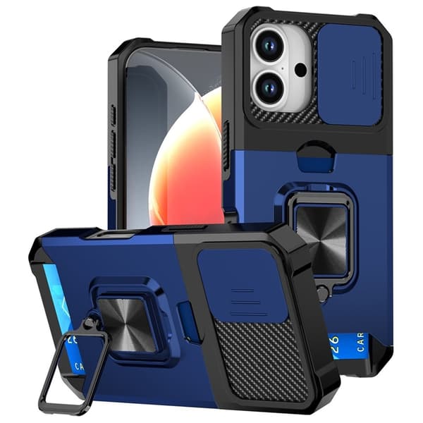 Mobilskal till iPhone 17 Slide Lens Lid med Kortfack - Blå Blå