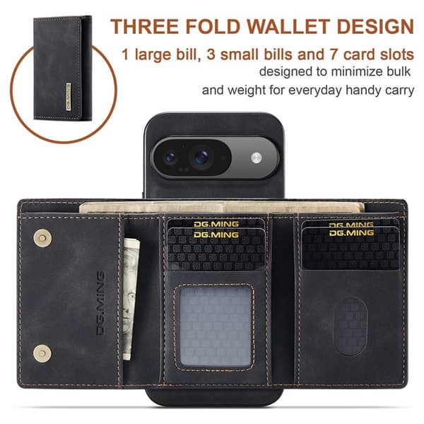DG.MING Google Pixel 10 Pro/10 Konstläder Plånboksfodral Detatchable M1 Svart