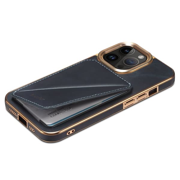 DENIOR Mobilskal till iPhone 12 / 12 Pro Kickstand Äkta Läder Blå