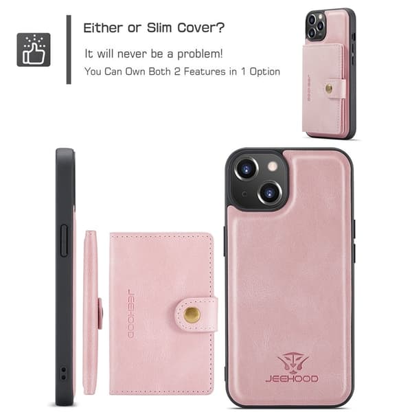 JEEHOOD Mobilskal till iPhone 13 mini Äkta Läder - Rosa
