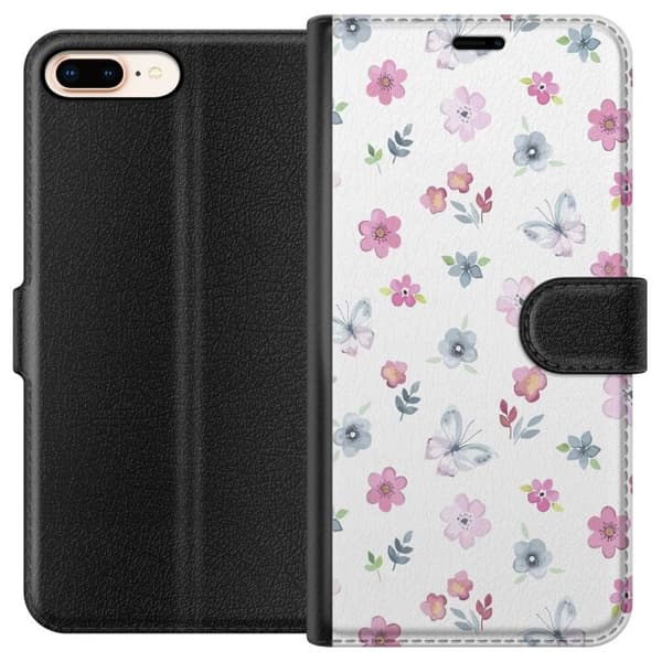 Apple iPhone 8 Plus tegnebog med blomster og sommerfugle