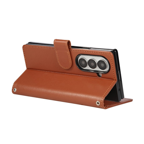 Galaxy Z Fold 7 Plånboksfodral Med Handledsrem - Brun Brun