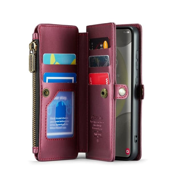 CASEME Plånboksfodral Konstläder för Samsung Galaxy S25 - Röd