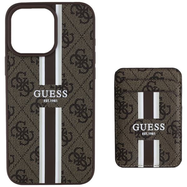 Guess telefontaske til iPhone 16 Pro Max Magsafe kortholder striber Brun