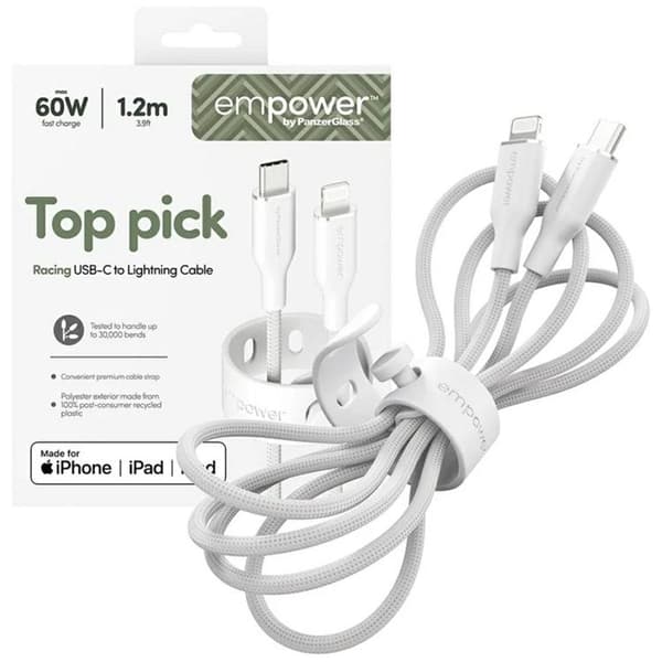 Empower by PanzerGlass USB-C till Lightning 60W Kabel 1.2m Racing - Vit Vit