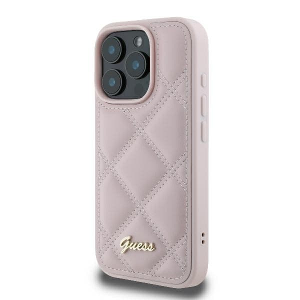 Guess Mobilskal till iPhone 16 Quilted Metal Logo - Rosa Rosa