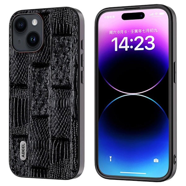 ABEEL iPhone 15 Plånboksfodral Shockproof Mahjong Textur Svart