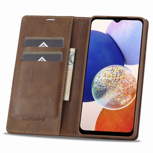 LC.IMEEKE Samsung Galaxy A14 Plånboksfodral Konstläder - Brun