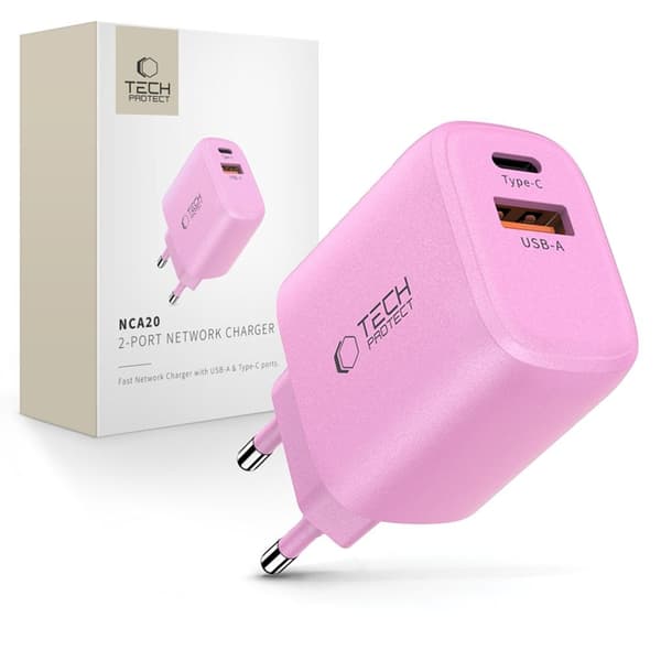 Tech-Protect Väggladdare USB-A Till USB-C 30W - Baby Rosa Rosa