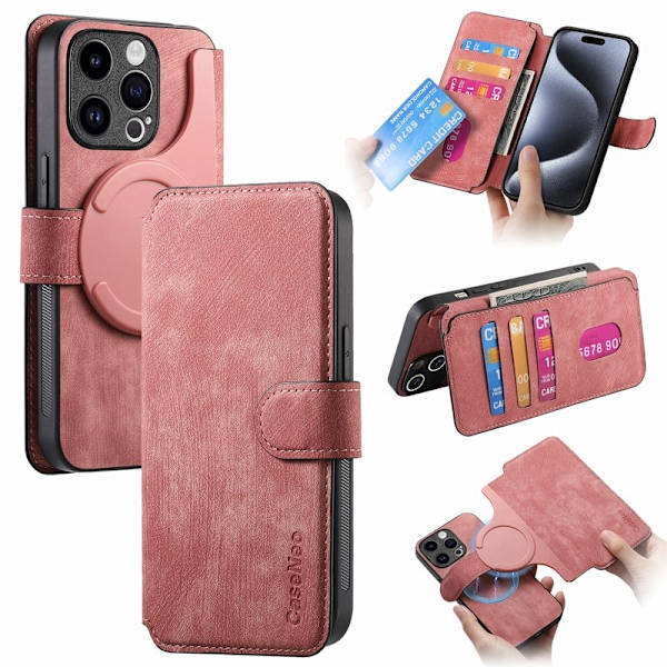 CASENEO iPhone 15 Pro Max Plånboksfodral Konstläder - Rosa