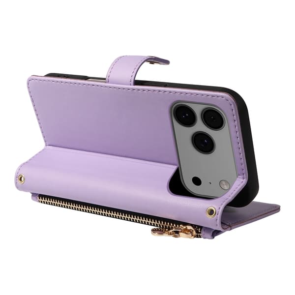 iPhone 17 Pro Max Plånboksfodral Rhombus Läder - Lila Lila