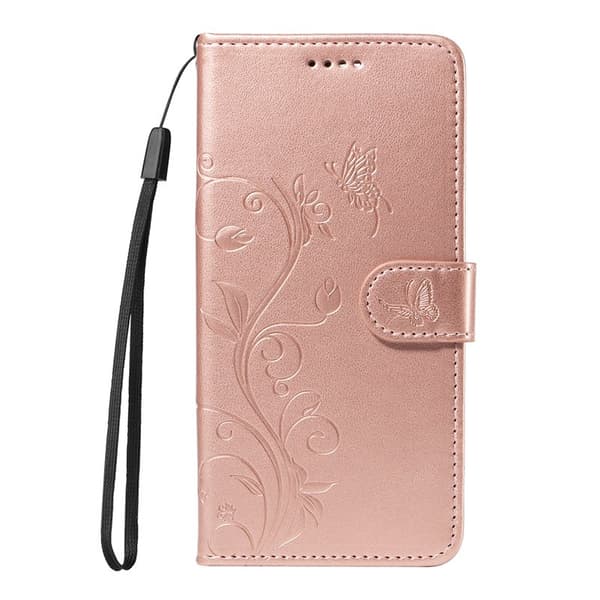 Plånboksfodral för Samsung Galaxy S26 Plus Konstläder Blommönster - Roséguld