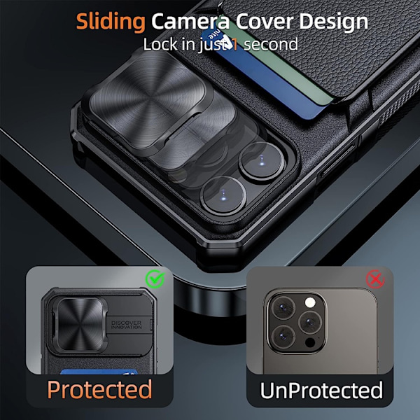 iPhone 14 Pro Max Mobilskal Korthållare Kamera Slider - Svart Svart