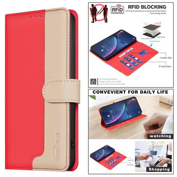 BINFEN Samsung Galaxy S26 Pro Plånboksfodral RFID Skydd Konstläder - Röd
