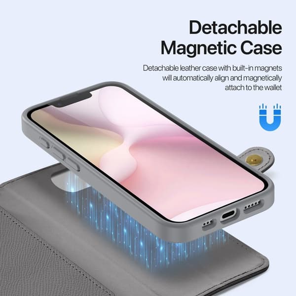 DUX DUCIS Lawa Series iPhone 16e Plånboksfodral Äkta läder - Grå