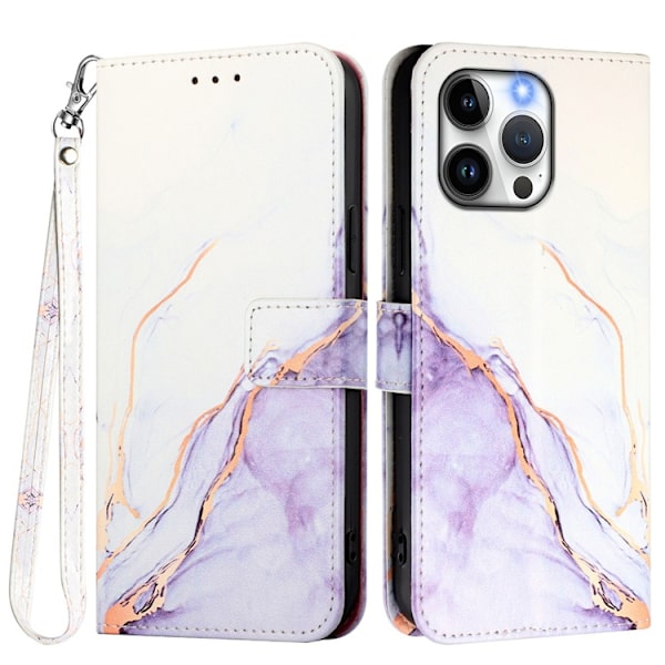 iPhone 16e Plånboksfodral Marble Pattern med Rem LS006 Lila